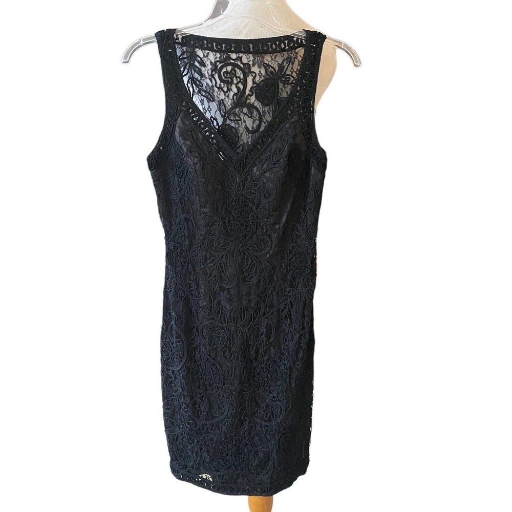 Sue Wong Nocturne Size Small Black Lace Embroidered Mesh Dress V Neck U203
